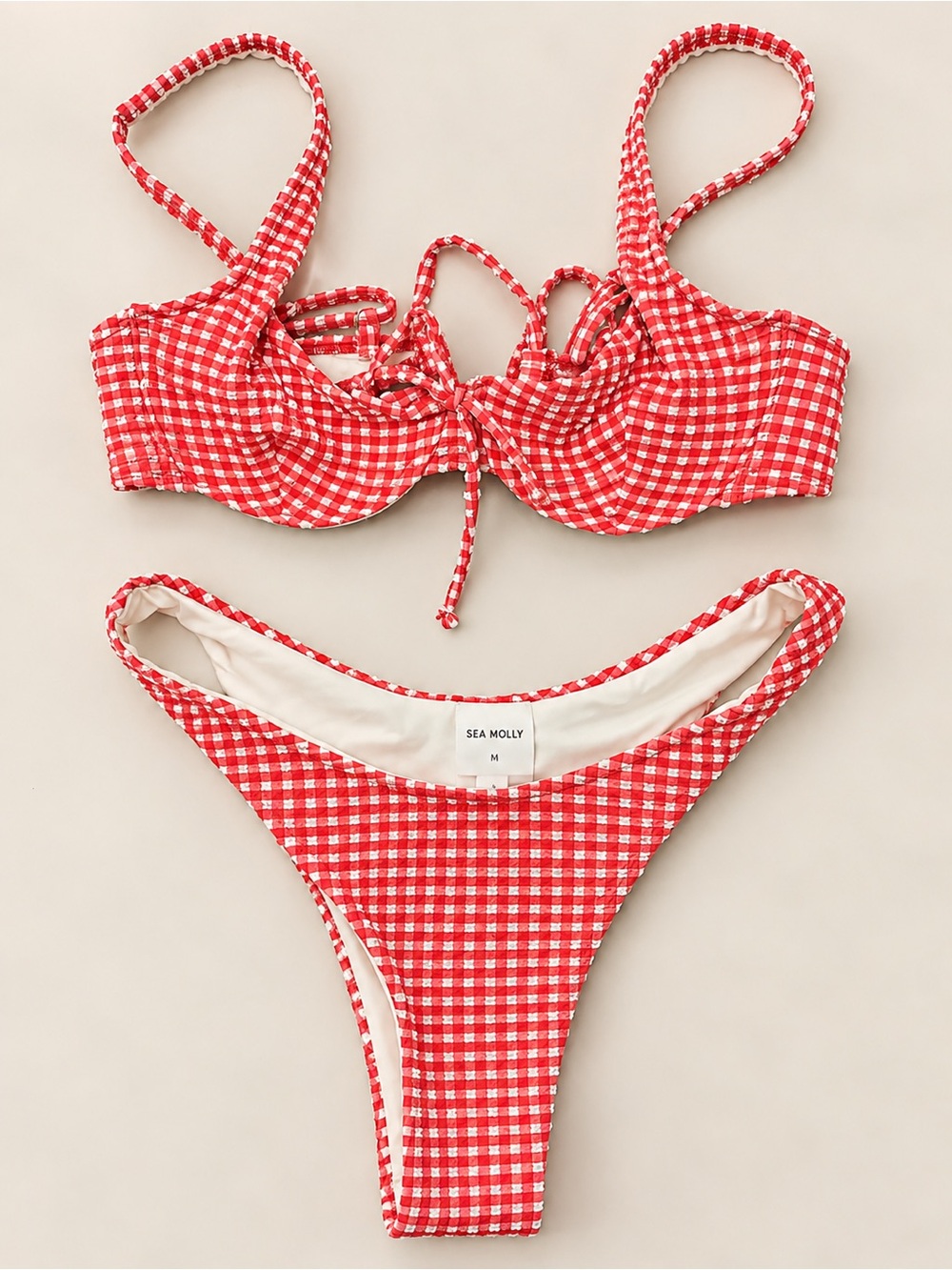 Sea Molly Red & White Gingham Underwire Bikini Set Size M